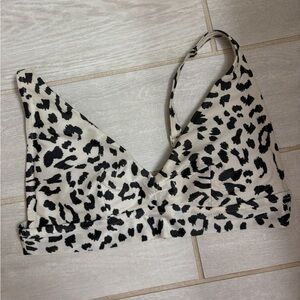 aerie Black and Cream Leopard Print Bikini Top